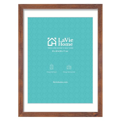 LaVie Home 20x28 Poster Frame Brown Display Pictures 18x24 with Mat or 20x28 Without Mat Stable and Sturdy Picture Frame with Polished Plexiglass Horizontal and Vertical Format of The Wall1 Pack