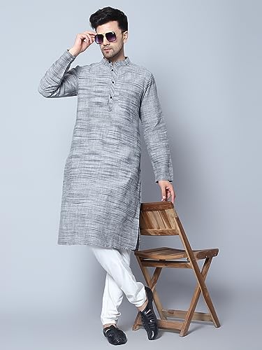 Image of LATEST CHIKAN Men's Cotton Regular Textured Long Kurta Full Sleeves - Casual Ethnic Wear