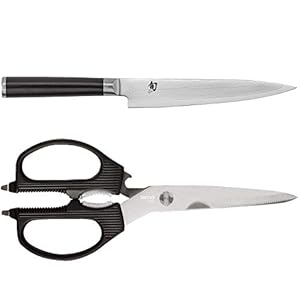 Shun Cutlery Classic Utility Knife 6″ and Kai PRO Multi-Purpose Kitchen Shears Set, Handcrafted Japanese Kitchen Knives & Shears