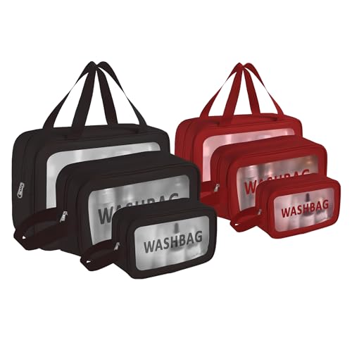 Image of Kuber Industries Pack of 2 Makeup Organizer Bag with Zip & Hand Strap | (3 Pouches Each) Travel Washbag Pouch for Men & Women | Skincare, Vanity Cosmetic & Toiletry Organiser Box | Black & Maroon