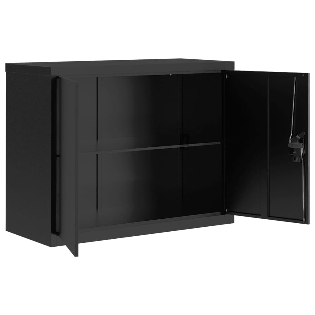 Armadio Classificatore in Acciaio per Documenti Ufficio con Serratura e Ripiano Regolabile, Nero 90x40x110 cm, Design Compatto per Archivio o Garage