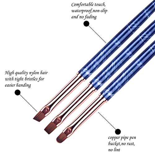 Ycyan 3Pcs Oval & Flat & Angled Uv Gel Nail Brush Set, Professional Nail Art Design Brushes For Polygel Uv Builder Gel Nails Extension #TOP4