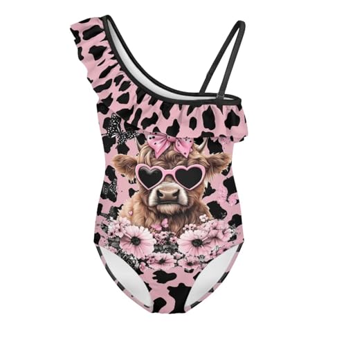 Image of Xpyiqun Swimsuits for Girls 3-14 1-Shoulder Ruffle Bathing Suit One Piece Adjustable Halter Swimming Wear