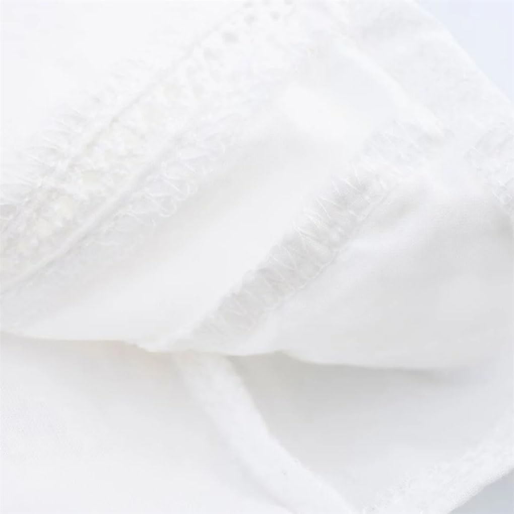 Women's Embroidered Hollow Round Neck Short Sleeve Ruffle Button Top