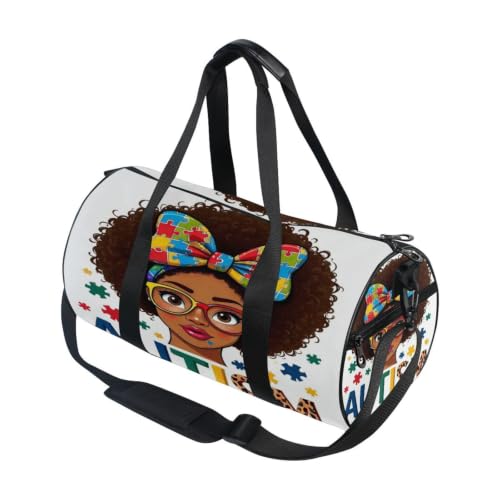 Bolsa de lona para viajes y deportes con colorido estampado de piezas de rompecabezas