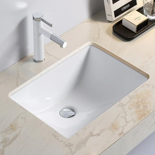 Undermount Bathroom Sink Rectangle, 21x15 Inch White Ceramic Vessel Sink with Overflow, Rectangular...