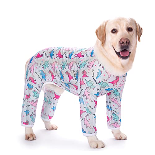 Dinosaur Dog Pajamas Prevent Shedding Hair Dog Jumpsuit with Long Sleeved Clothes Surgical Recovery Suit After Surgery Dogs Onesie for Medium Large Breeds (DGTX01-Dinosaur-S)