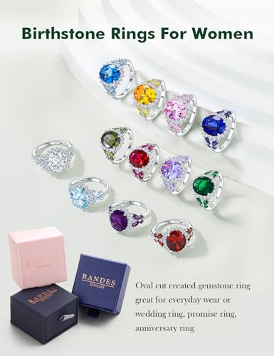 Big Oval Rings for Women Butterfly Promise Halo Ring Sterling Silver Created Sapphire/Ruby/Emerald/Aquamarine Cz Engagement Ring Birthstone Anniversary Jewelry Size 6-104