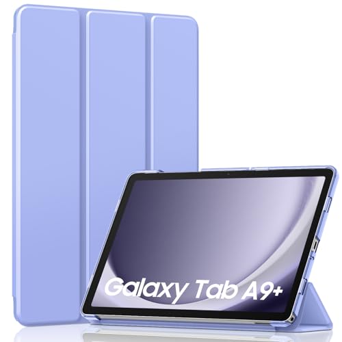 Image of MoKo Trifold Case for Galaxy Tab A9 Plus /A9+ 11 Inch 2023, Lavender Purple | Slim Stand Hard PC Translucent Back Shell Smart Cover, Auto Sleep /Wake, Light, Anti-scratch, 2 Adjustable Angle
