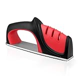 PPUNSON Knife Sharpener for Straight and Serrated Knives, [Upgrade] 3-Stage with Diamond Coated Tungsten Steel Ceramics Wheel System
