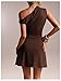 GORGLITTER Women's Asymmetrical Mini Tank Vacation Dress 2025 Short Sleeve Skinny Evening Dresses Brown Small