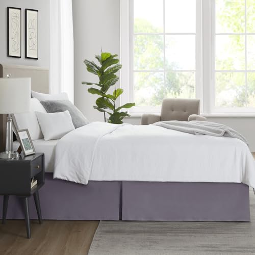 Image of Nestl Grayish Purple Full XL Bed Skirt - Full XL Size Bed Skirt 14 Inch Drop - Brushed Microfiber Bed Skirts - Hotel Quality Pleated Bed Skirt - Shrinkage & Fade Resistant