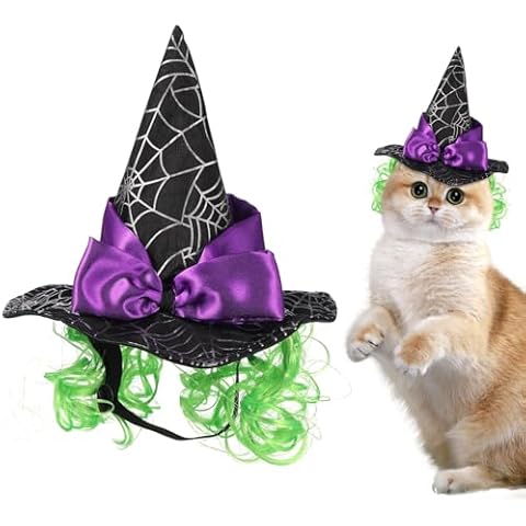 Amosfun Halloween Pet Witch Hat with Wig Cover