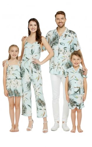 Image of Wispy Cereus Light Blue Family Matching Hawaiian Clothes | Family Matching Outfits • Soft Rayon Fabric • Tropical Floral Print • Vacation Ready • Luau Party Wear