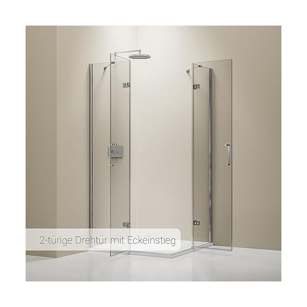 BERNSTEIN Duschkabine mit Drehtür Eckeinstieg Dusche EX809 - Nano Hebe-Senk-Mechanismus ESG-Sicherheitsglas - Duschabtrennung 90 x 90 x 195 cm – Bild 4