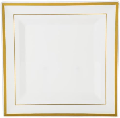 Fineline Settings Bone/Gold Square Splendor 10" Dinner Plates 10 Pcs