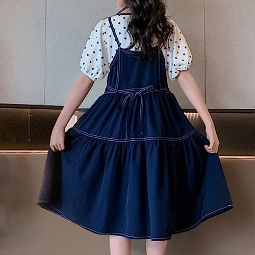 Vestido feminino de verão novo gola redonda manga bolha flor onda ponto estampado emenda moda vestid