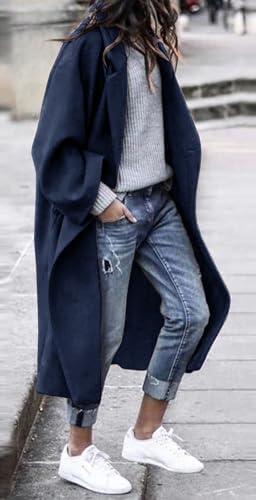 Women's Winter Wool Coat Notch Lapel Single Breasted Casual Mid Long Pea Trench Coat2