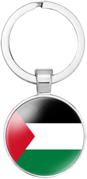 vmcoatdu Palestine National Flag Key Chain Keyring Gift Men Women Keychain Stainless Steel and Inlaid Glass Materials