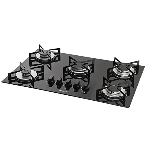 Cook Top à gás 5 bocas vidro preto Suggar