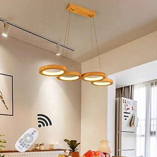 HYQJUNE Moderne Kronleuchter LED Pendelleuchte Holz 4 Flammig Hängelampe Mit Fernbedienung Dimmbare Hängeleuchte Höhenverstellbar Esstisch Lampe Wohnzimmer Bar Restaurant Küche Schlafzimmer,4 heads