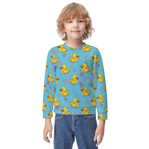 MZERSE Soft Kids Crew Neck Pullover Pink Heart Polka Dots Blue Yellow Rubber Ducks, Long Sleeve Sweatshirt for All Seasons, 8-10Y