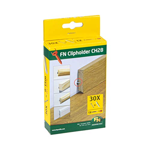 Preisvergleich Produktbild Gedotec nailofix CH28 Clipholder Befestigungsclips für Sockelleisten mit Kabelkanal - NH10003 / Unsichtbare Winkel-Befestigung / 1 Packung mit 30 Stück Montage-Schrauben & Dübel für Leisten-Clips