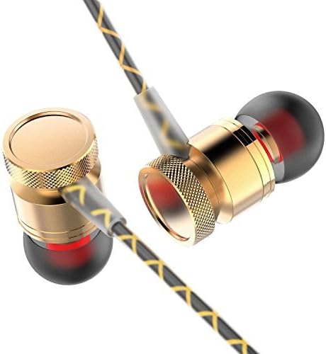 Ectreme Wired Metal in Ear Headphones, Noise Isolating Stereo Bass Earphones with Mic (Gold)
