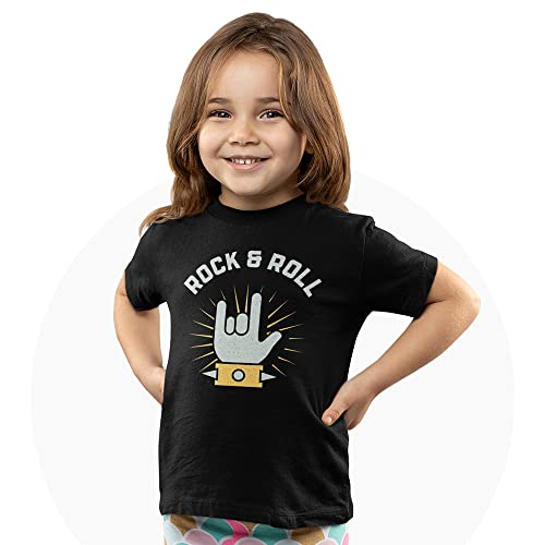 Camiseta Infantil Menino Menina Já Ouço Rock & Roll Mão Tamanho:4;Cor:Preto
