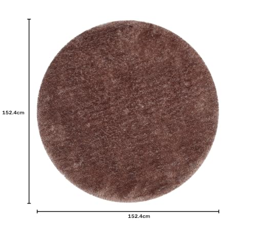 Image of Premium Round Shaggy Carpet Plain Fur Rugs Home and Living Room 5x5 Feet Microfiber & Polyster Modern Interior Floor Mat Brown