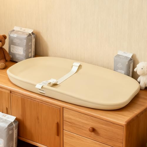 Image of Baby Changing Pad – Wipe-Clean Surface,Non-Slip Base with Safety Strap,Straight Peanut Contoured with Cushioned EVA Foam,Portable Diaper Changing Pad for Newborn and Toddler,Nursery and Travel, Oat