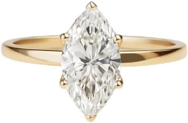 3CT Marquise Cut Engagement Ring, Solitaire Diamond 14K Solid Gold Shank Ring women For Her solitire stone gold plated with a transparent,solitire jewellery.
