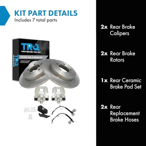 Image of TRQ Rear Brake Pad and Rotor Set Ceramic Rotors Calipers Compatible with 2006-2010 Ford Explorer Mercury Mountaineer 2007-2010 Explorer Sport Trac