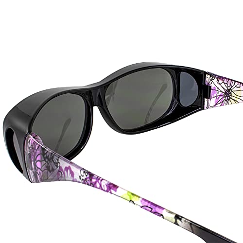 Global Vision Eyewear Fanfare2 Fit Over the Glasses Purple Women's Floral Frame Sunglasses with Smoke Lens4