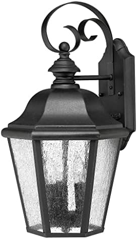 Hinkley Edgewater Medium Wall Mount Outdoor Lantern, 3 LED Bulbs Included, Aluminum, Clear Seedy Glass, Traditional, Black Finish