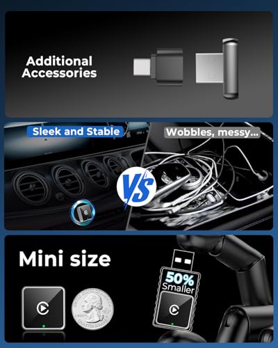 Image of CEROAN 2-in-1 Wireless CarPlay Adapter & Android Auto Wireless Adapter with Bluetooth 5.3 & 5GHz Dual-Band WiFi - Plug & Play, Wired to Wireless, Auto Reconnect for Lag-Free iOS /Android (Mini Mode)