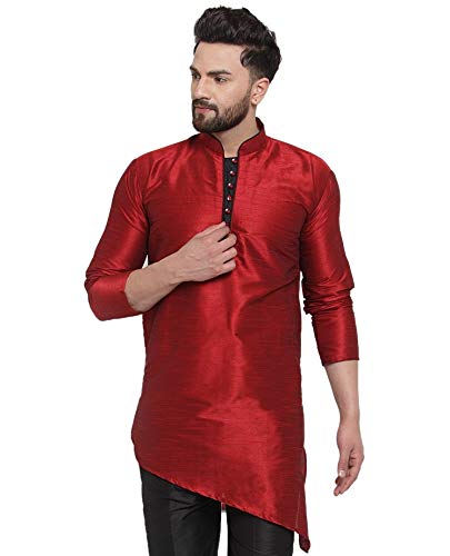abh lifestyle Men's Dupion Silk Angrakha Kurta (KHL_NAVY_P_Navy Blue_One Size)-picture-55