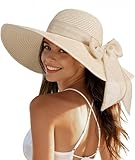 Beach Sun Straw Hats for Women, Wide Brim UPF 50+ UV Sun Protection Summer Straw Hat Packable Foldable Roll up Cap