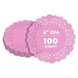 Pastry Tek 6 x 6 Inch Lace Doilies, 100 Decorative Tableware Placemats - Disposable, Round, Pink Paper Table Doilies, For Birthdays, Or Weddings, Table Decor - Restaurantware