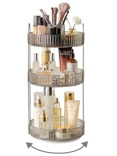 360° rotating makeup organizer, 3-tier vanity storage