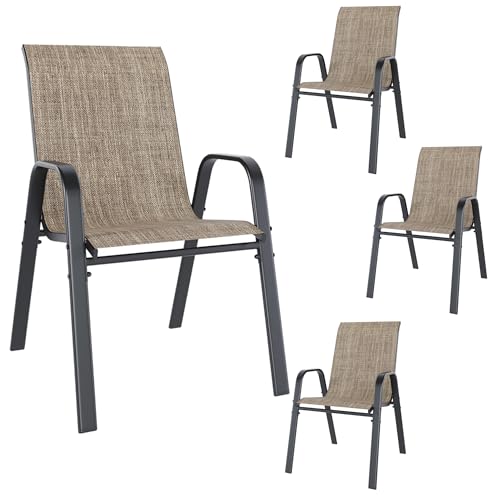 Hampton Bay Outdoor Dining Table: Stylish, Durable Patio Furniture Essentials 9 Patio Dining Chairs Set of 4 Outdoor Stackable Dining Chairs for All Weather 330lbs Capacity Heavy Duty Textilene Fabric Rustproof Metal Frame Patio Furniture for Backyard Garden Poolside (Brown)
