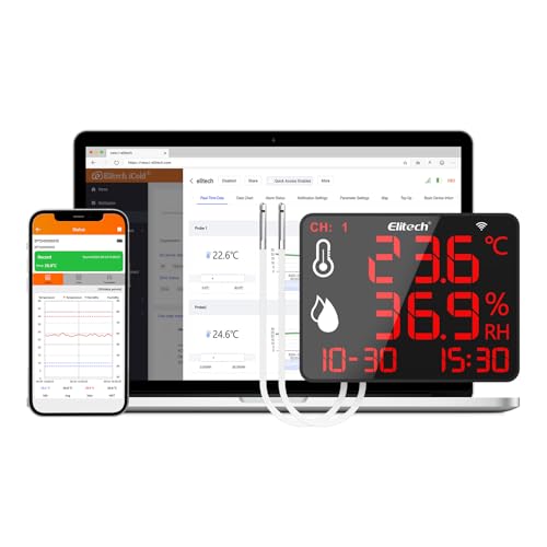 Elitech Termometro WiFi industriale, grande display, misuratore di temperatura e umidità Data Logger con sensori esterni, monitoraggio in tempo reale per magazzini, laboratorio, casa, serra DR