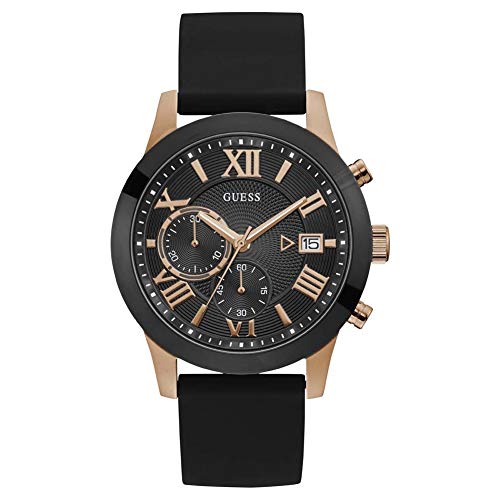 Guess Montre Homme Chronographe Atlas Avec Braclet en silicone Noir/Or Rose