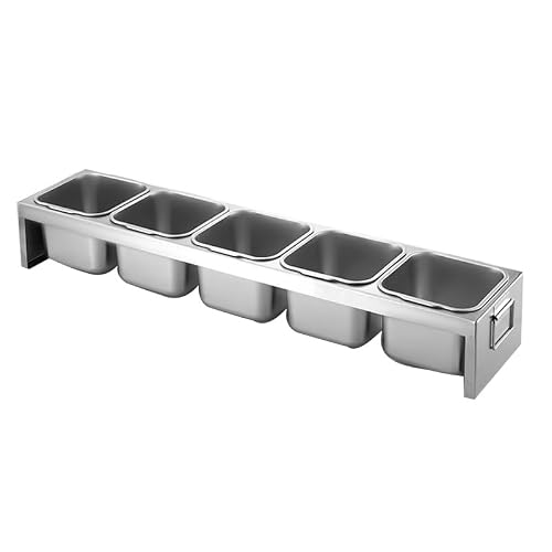 WDSOPK Pizza Topping Station, Stainless Steel Condiment Seasoning Containers with Compartment Trays for Prepping Ingredients and Toppings, Pizza Accessories Outdoor (Silver a)