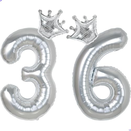 36 Balloon Numbers 40 inch Silver Number Balloon for 36th Birthday Decorations for Men Women, Giant Jumbo Foil Mylar 36 Birthday Decoration for Him Her