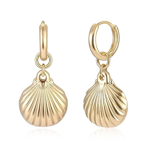 JENOSY Shell Earrings for Women Dainty Gold Hoop Earrings Cute Cartilage Earrings Hypoallergenic Huggies Earrings Gold Plated Hoop Earrings Dangly Earrings for Women Jewelry for Women Girls