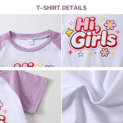 Zylvae Girls 2 Piece Outfit Set - Short Sleeve Color Block Tee & Denim Wide Leg Pants, American Style Letter Print, Soft Cotton Top, Cute Casual Jeans for Girls 9-10 Years — view 6