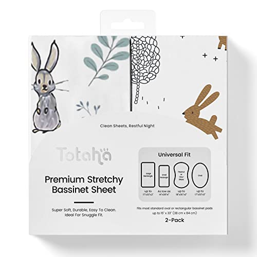 Image of TotAha Premium Stretchy Bassinet Cradle Sheets (2-Pack) -Hypoallergenic, Silky Comfort, Buttery Soft, Calming Effect, All-Season Jersey-Knit Sheets, 32 X 16 X 3''(Rabbit Orangutan & Woodland)