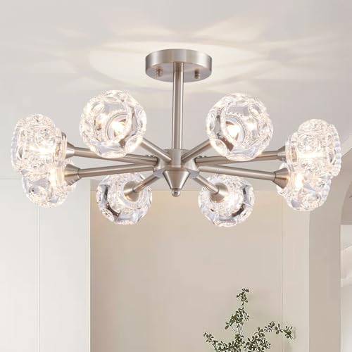 XINGQI Brushed Nickel Ceiling 8 Light Modern 24" Semi Flush Mount ...