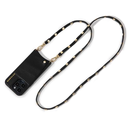 Bandolier Sarah Crossbody Phone Case and Wallet - Black Leather with Gold Detail - Compatible with iPhone 13 Pro
